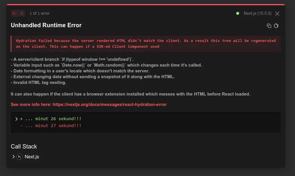 Next.js hydration failed error